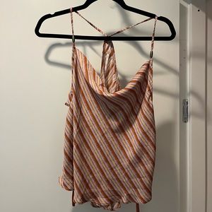 Free People Striped Cowl Neck Silk Tank Top